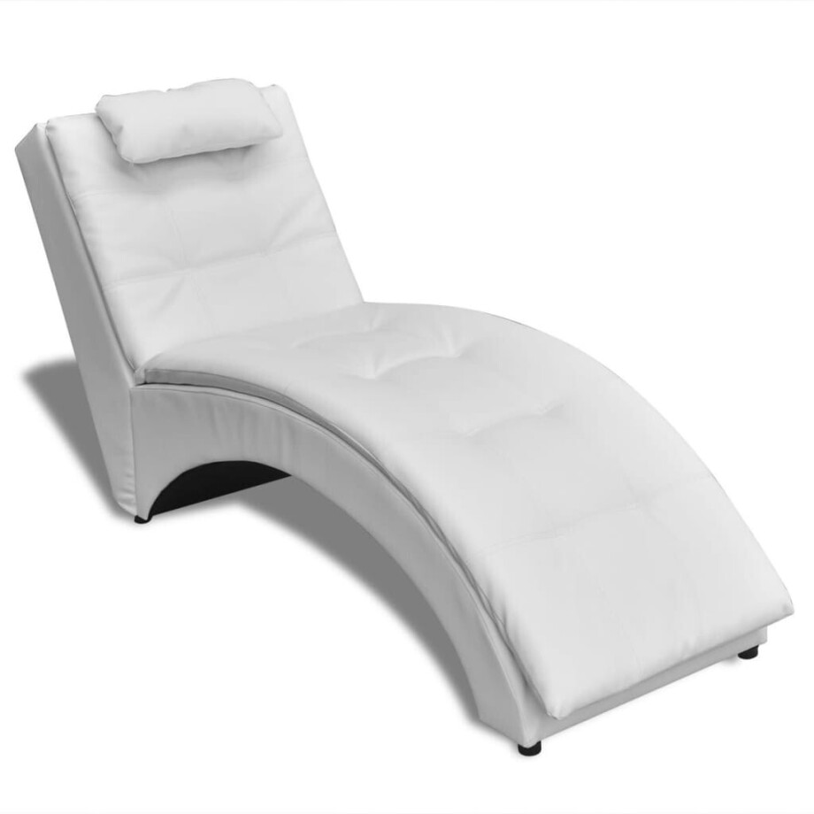 vidaXL Chaise longue met kussen kunstleer wit vidaXL Chaise longue met kussen kunstleer wit afbeelding 1