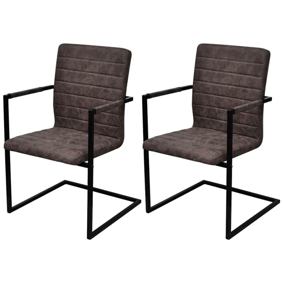 vidaXL Eetkamerstoelen 2 st kunstleer donkerbruin vidaXL Eetkamerstoelen 2 st kunstleer donkerbruin afbeelding 1