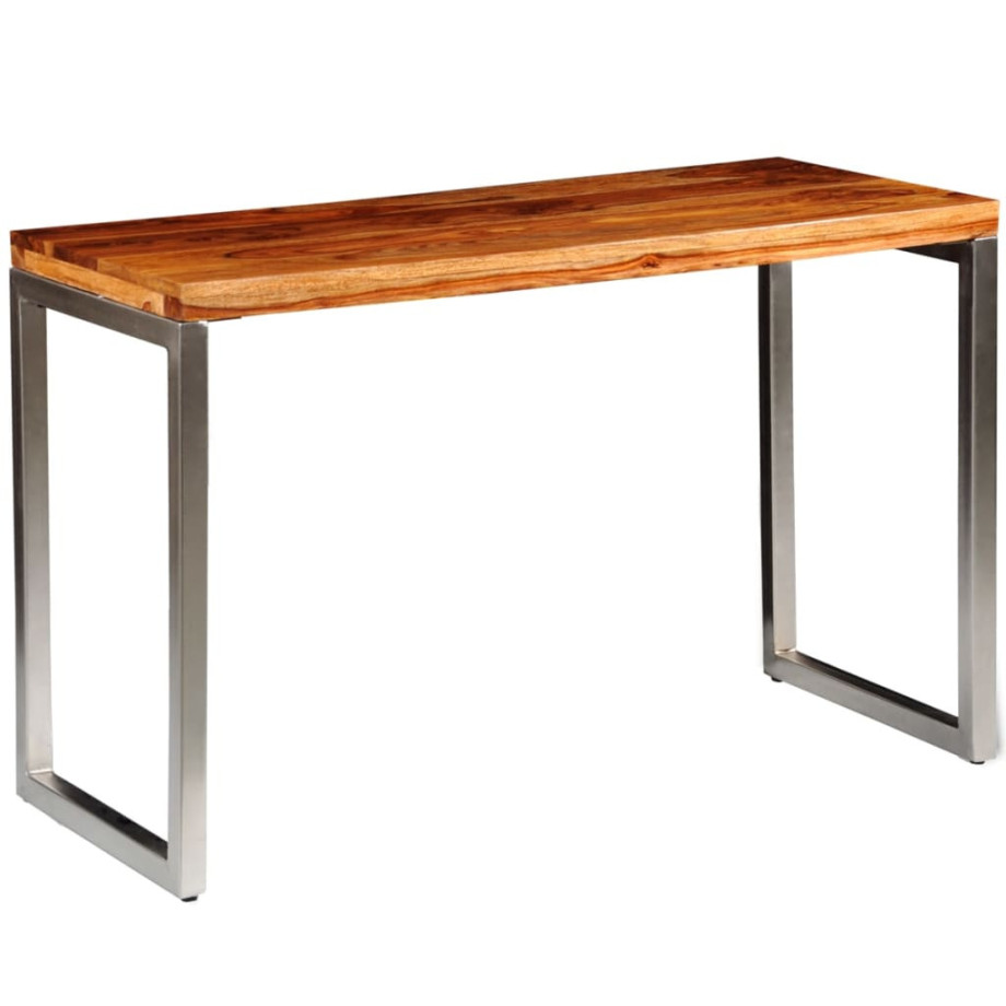 vidaXL Eettafel/bureau met stalen poten massief hout afbeelding 1