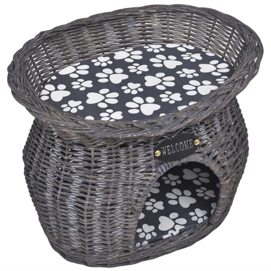 vidaXL Kattenbed/huis/krabpaal met kussen wilgen afbeelding 1