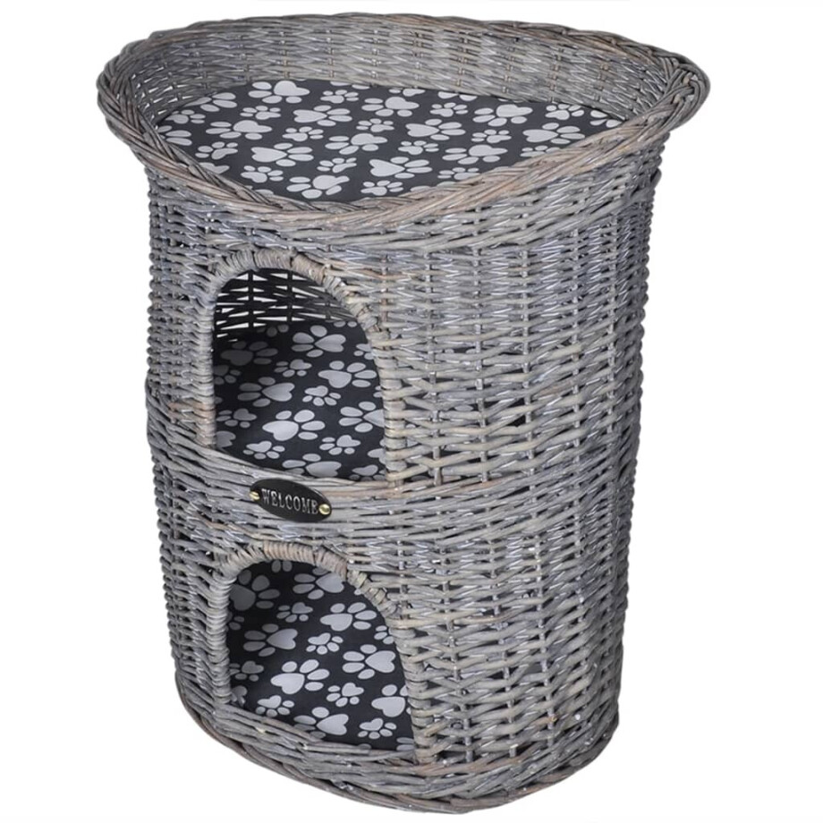 vidaXL Kattenbed/huis/krabpaal 2-laags met kussen wilgen afbeelding 1