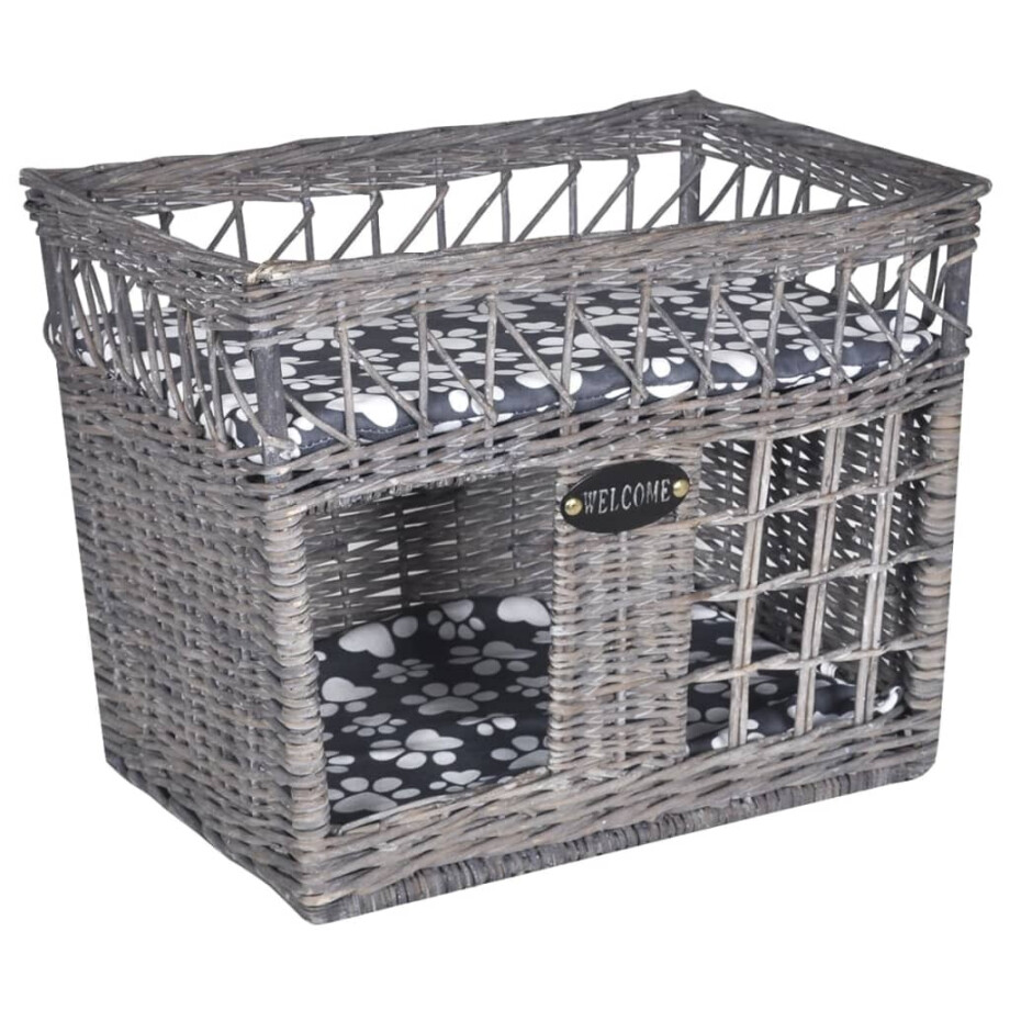 vidaXL Kattenbed/huis/krabpaal met kussen vierkant wilgen afbeelding 1