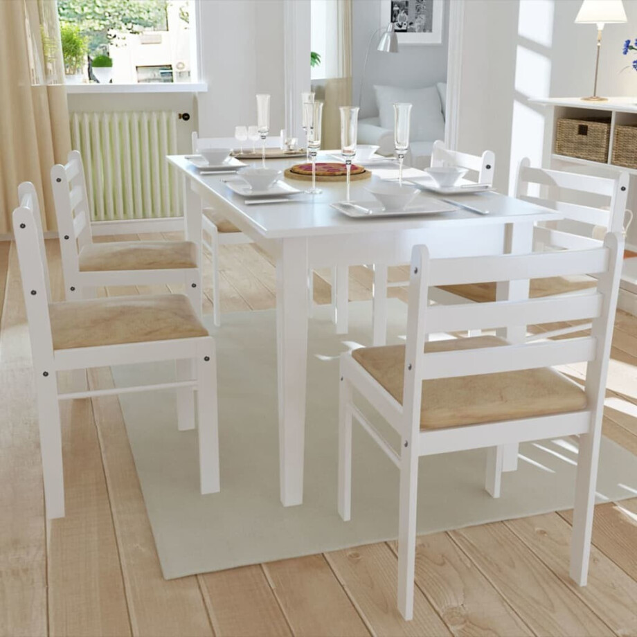 vidaXL Eetkamerstoelen 6 st massief hout en fluweel wit vidaXL Eetkamerstoelen 6 st massief hout en fluweel wit afbeelding 1