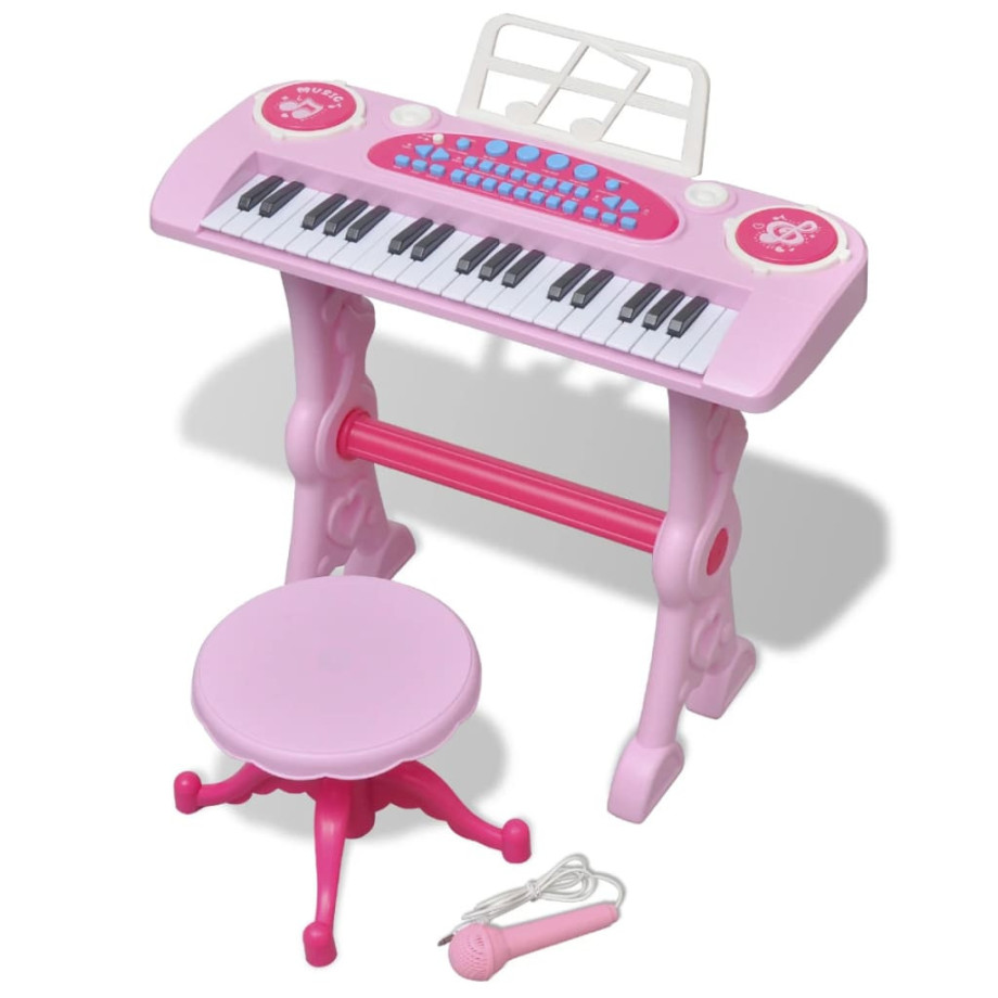 vidaXL Speelgoedkeyboard met krukje/microfoon en 37 toetsen roze afbeelding 1
