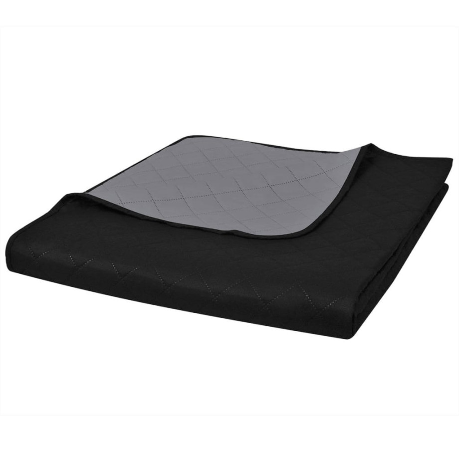 vidaXL Bedsprei gewatteerd dubbelzijdig 170x210 cm zwart/grijs afbeelding 1