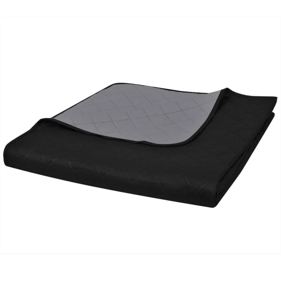 vidaXL Bedsprei gewatteerd dubbelzijdig 230x260 cm zwart/grijs afbeelding 1