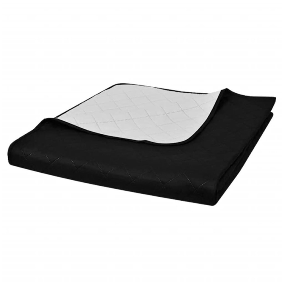 vidaXL Bedsprei gewatteerd dubbelzijdig 170x210 cm zwart/wit afbeelding 1