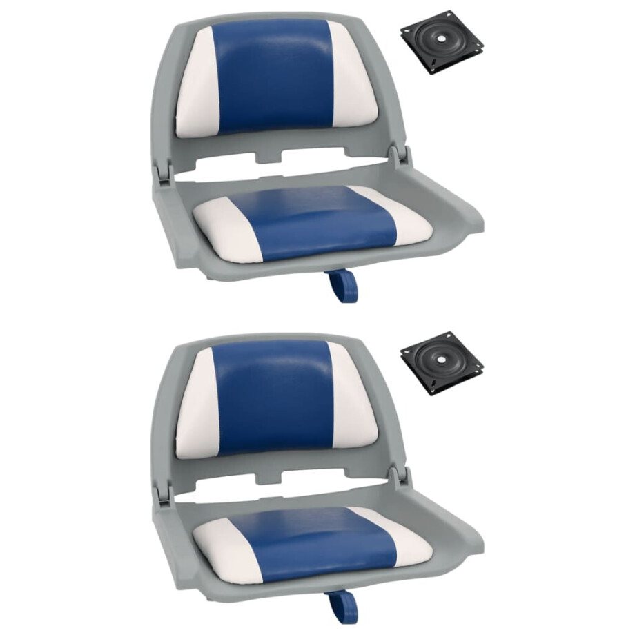 vidaXL 4-delige Bootstoelenset met blauw-witte kussens inklapbaar afbeelding 1