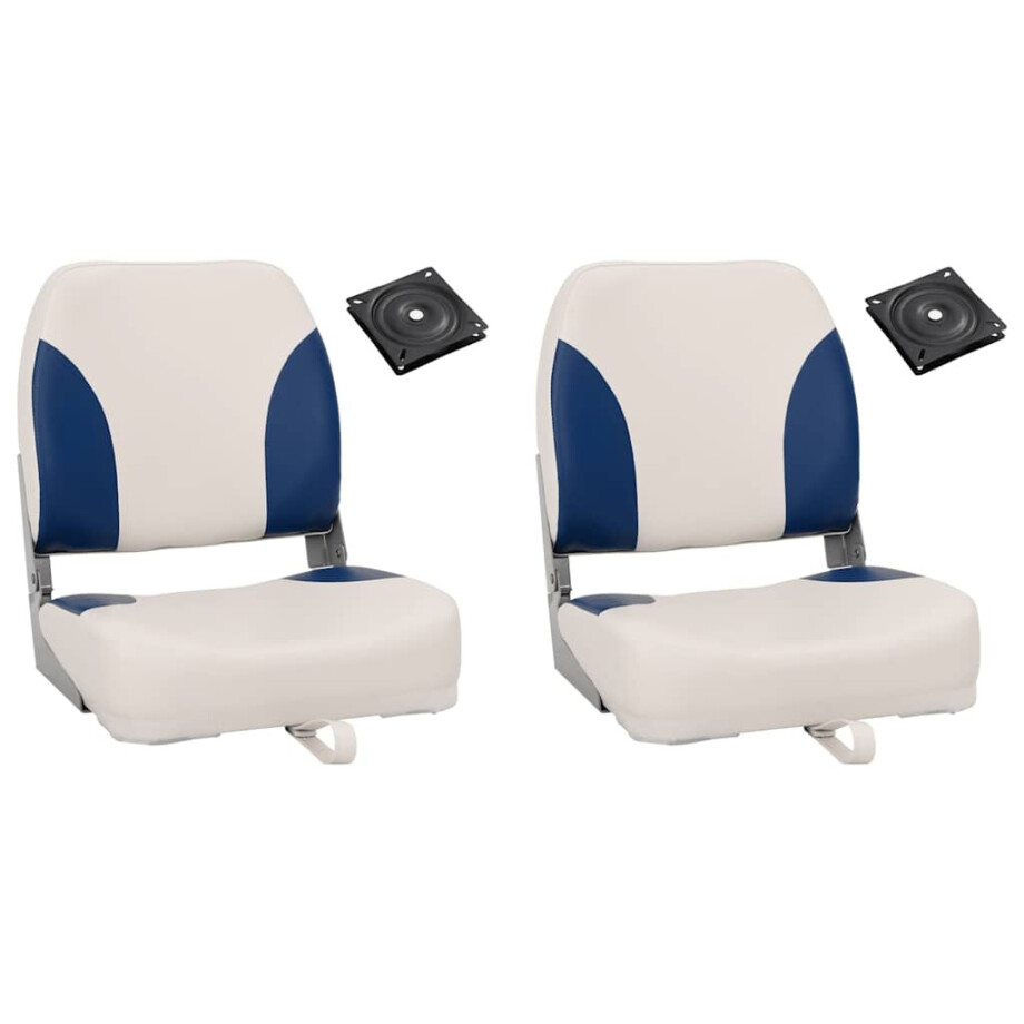 vidaXL Bootstoel 2 set met blauw-witte kussens inklapbaar afbeelding 1