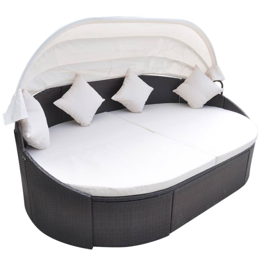 vidaXL Loungebed met luifel poly rattan bruin afbeelding 1