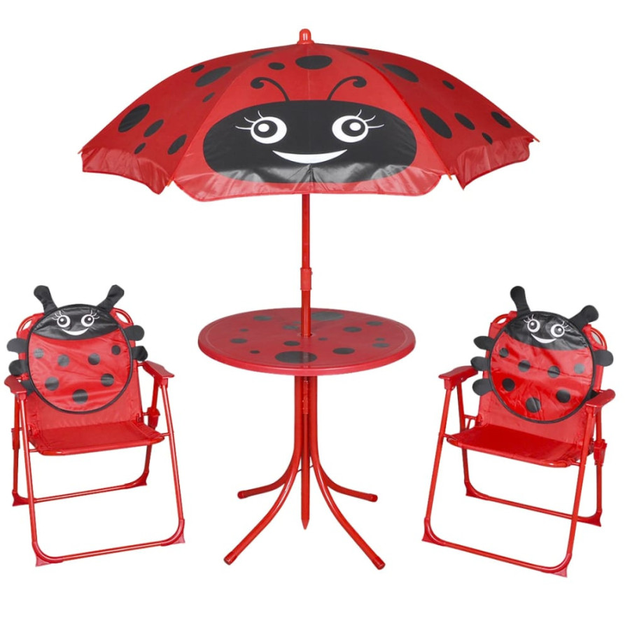 vidaXL 3-delige Bistroset voor kinderen met parasol rood afbeelding 1