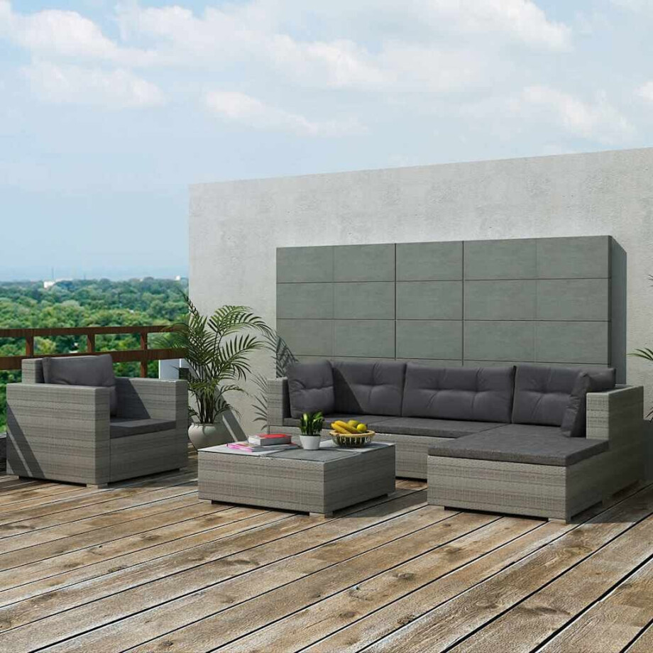 vidaXL 6-delige Loungeset met kussens poly rattan grijs vidaXL 6-delige Loungeset met kussens poly rattan grijs afbeelding 1