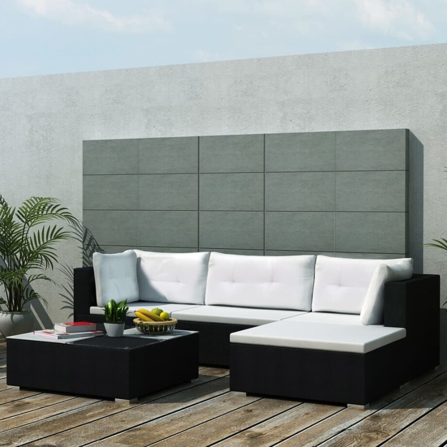 vidaXL 5-delige Loungeset met kussens poly rattan zwart afbeelding 1