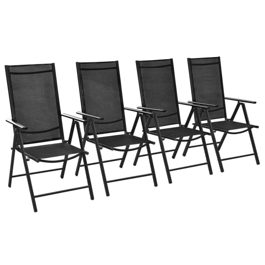 vidaXL Tuinstoelen inklapbaar 4 st aluminium en textileen zwart vidaXL Tuinstoelen inklapbaar 4 st aluminium en textileen zwart afbeelding 1
