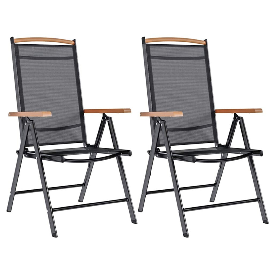 vidaXL Tuinstoelen inklapbaar 2 st aluminium en textileen zwart afbeelding 1