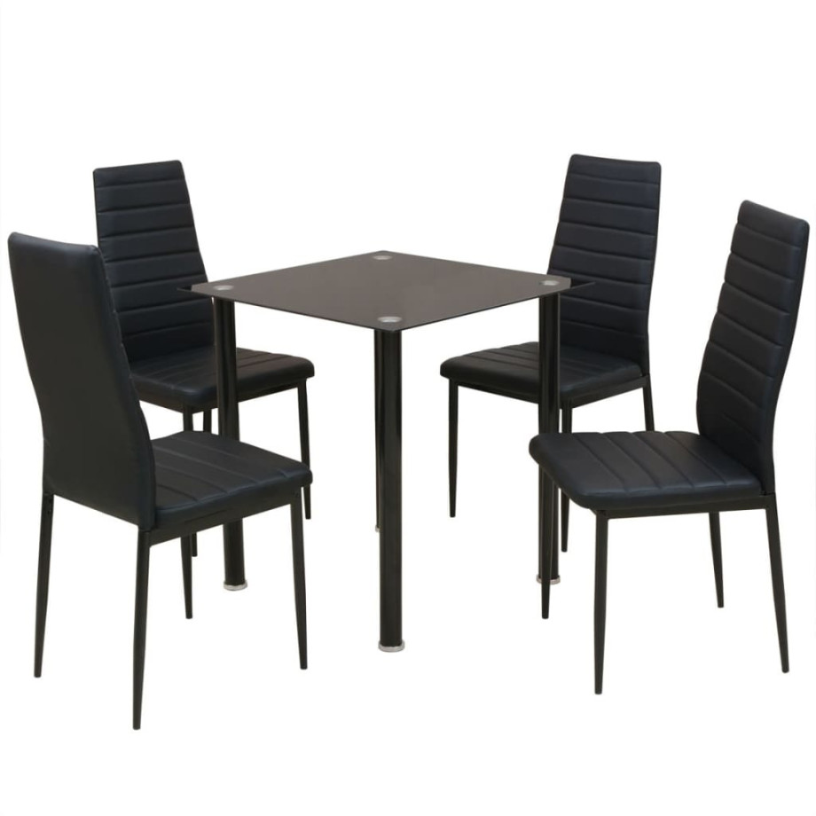 vidaXL Eetkamerset tafel en stoel zwart 5-delig afbeelding 1