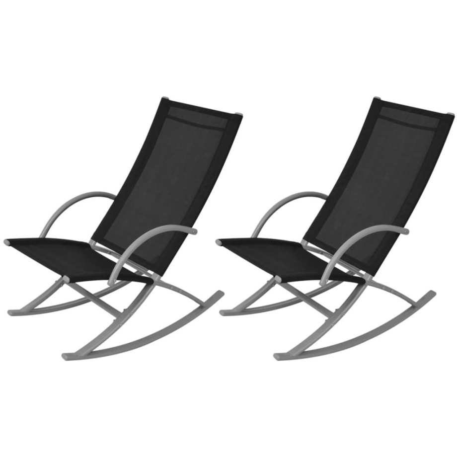 vidaXL Tuinschommelstoelen 2 st staal en textileen zwart afbeelding 1