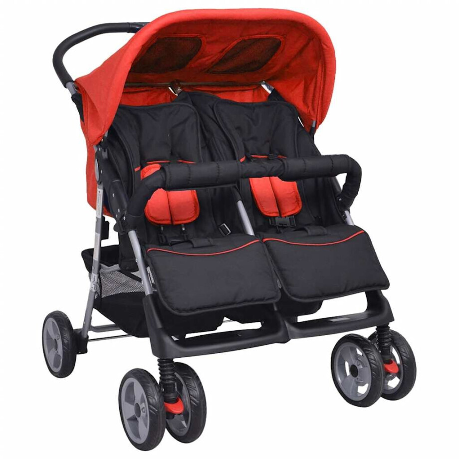 vidaXL Tweelingwagen staal rood en zwart vidaXL Tweelingwagen staal rood en zwart afbeelding 1