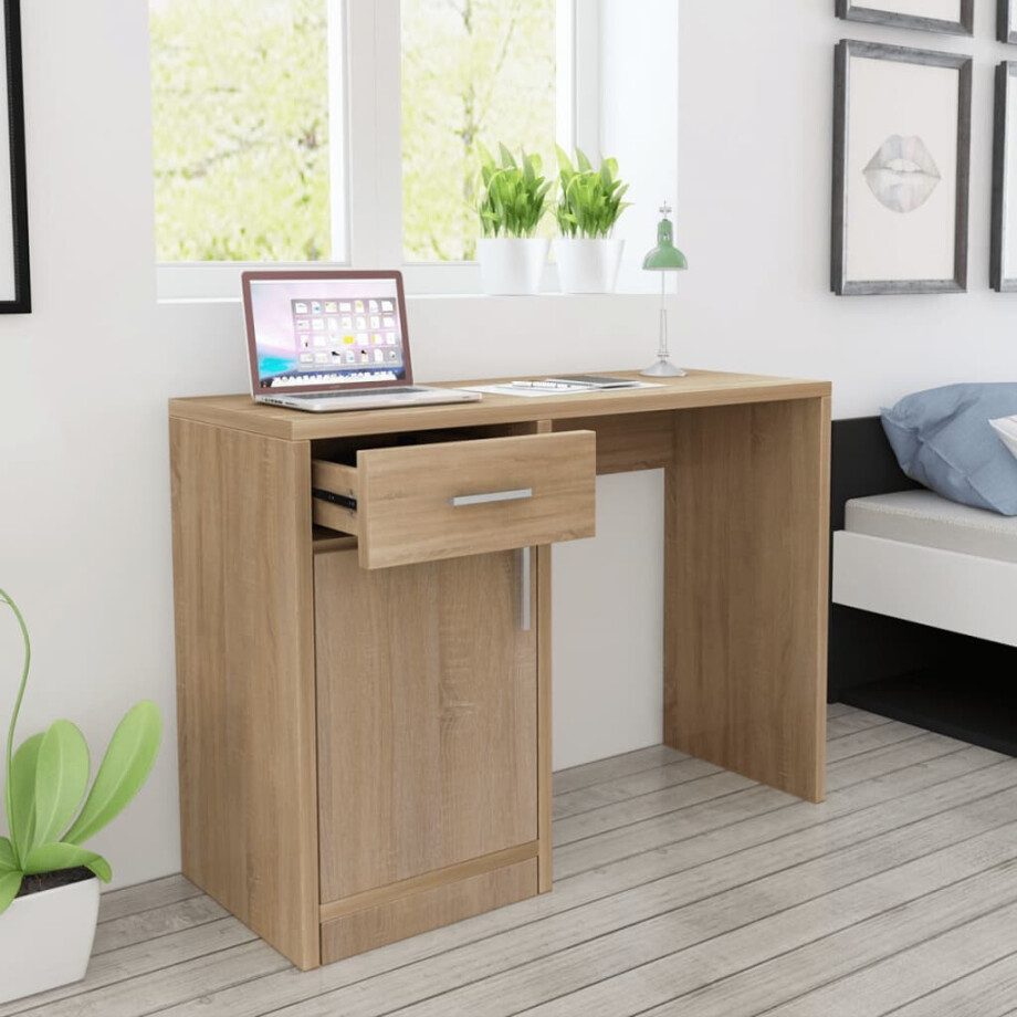 vidaXL Bureau met lade en kastje 100x40x73 cm eiken afbeelding 1