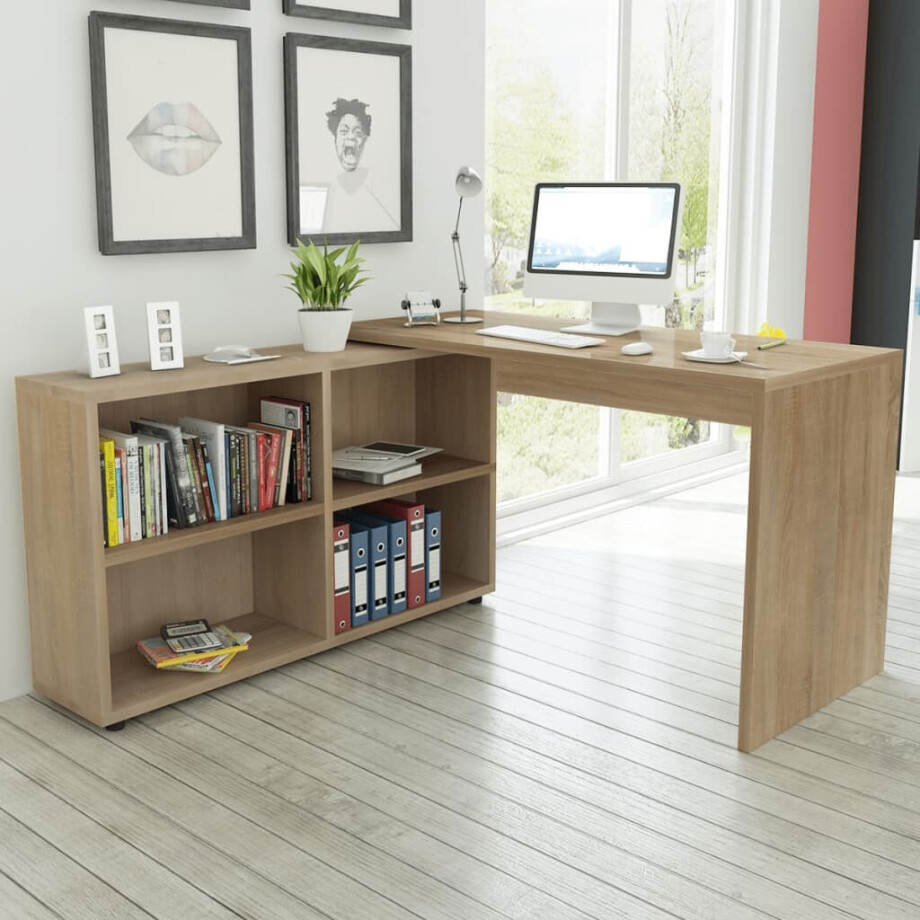 vidaXL Hoekbureau 4 schappen eiken afbeelding 1