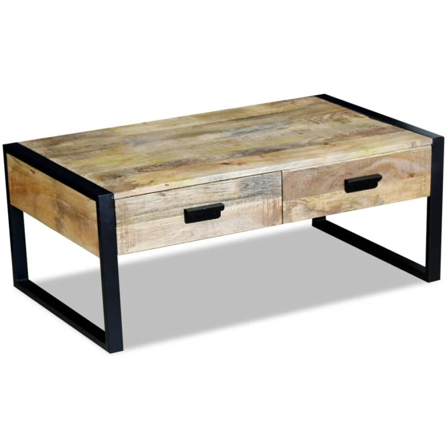 vidaXL Salontafel met 2 lades 100x60x40 cm massief mangohout afbeelding 1