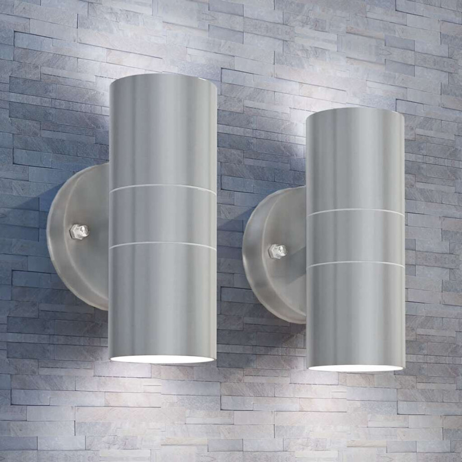 vidaXL LED-wandlamp buiten op-/neerwaarts RVS 2 st afbeelding 1
