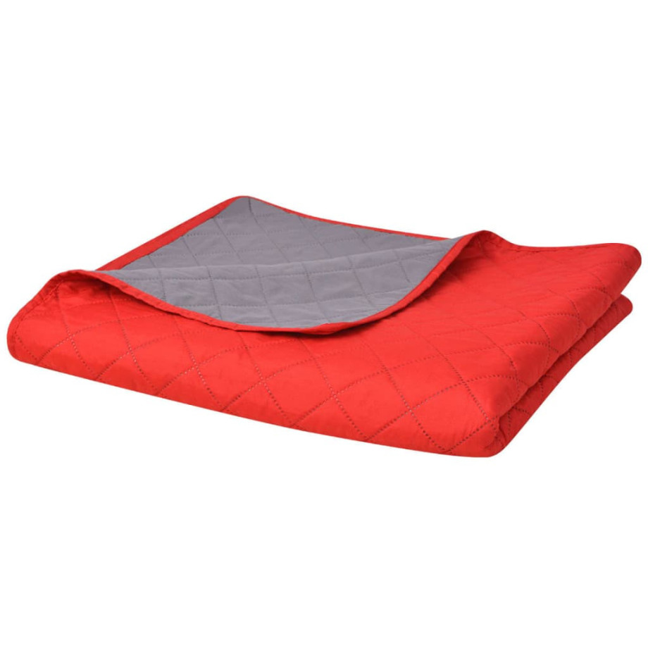 vidaXL Dubbelzijdige quilt bedsprei rood en grijs 170x210 cm afbeelding 1