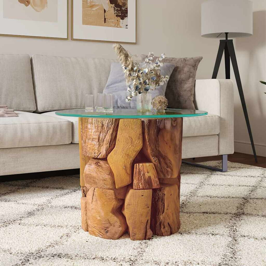 vidaXL Salontafel 60 cm massief teak drijfhout afbeelding 1