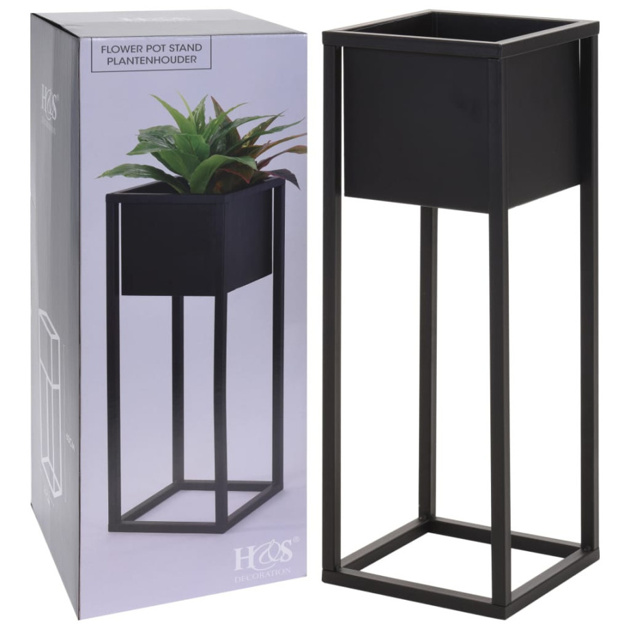 H&S Collection Bloempot op standaard 60 cm metaal zwart afbeelding 1