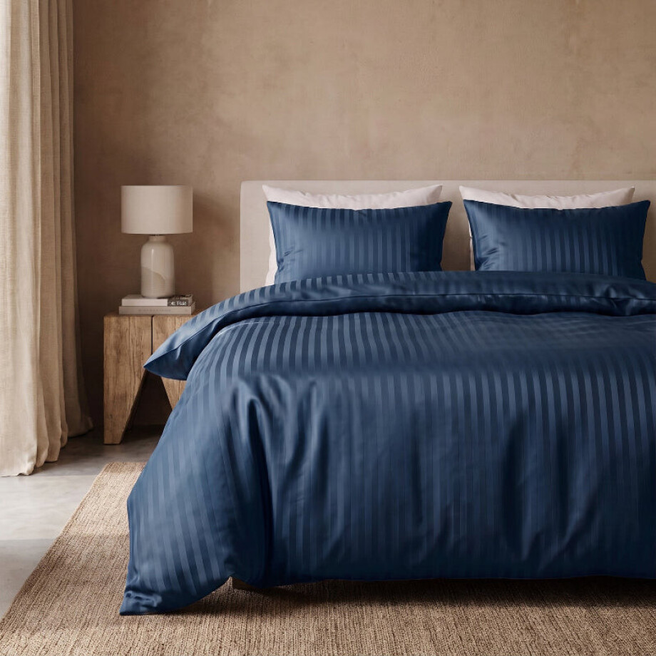 Dekbedovertrek Dallas - Navy - Lits-Jumeaux (240x220 Cm) - Navy Microvezel - Strepen - Zensation - Dekbed-Discounter.nl afbeelding 