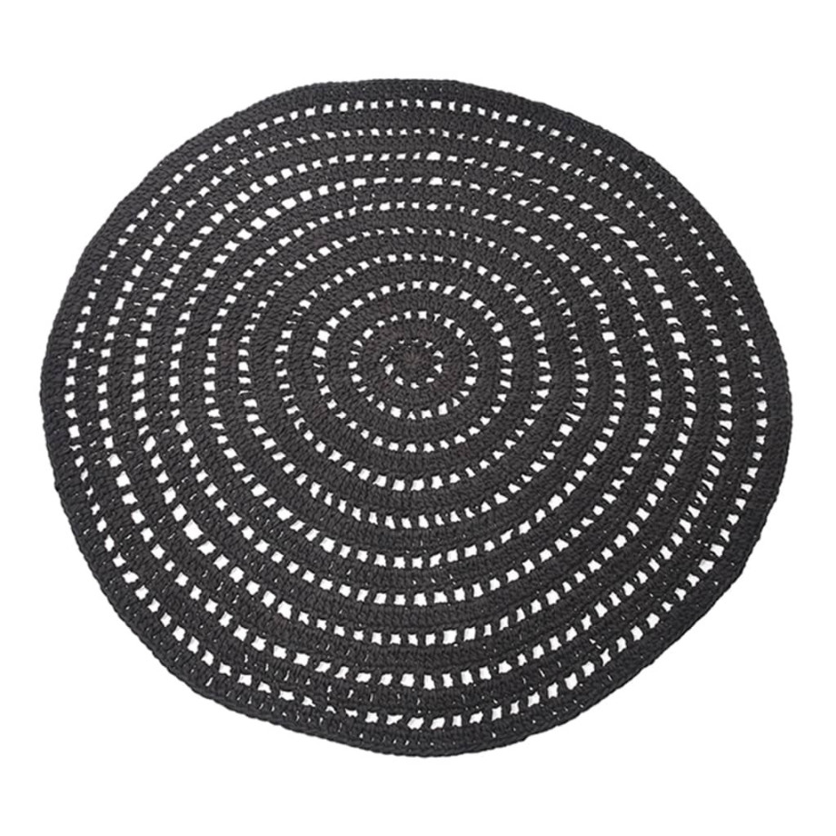 LABEL51 Vloerkleed gebreid rond 150 cm katoen zwart afbeelding 1
