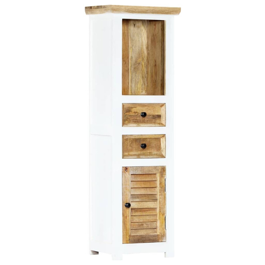 vidaXL Hoge kast 40x30x128 cm massief ruw mangohout wit en bruin afbeelding 1