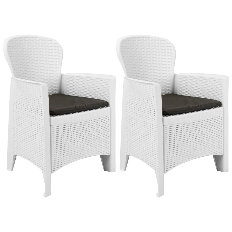 vidaXL Tuinstoel 2 st met kussen rattan-look kunststof wit vidaXL Tuinstoel 2 st met kussen rattan-look kunststof wit afbeelding 1