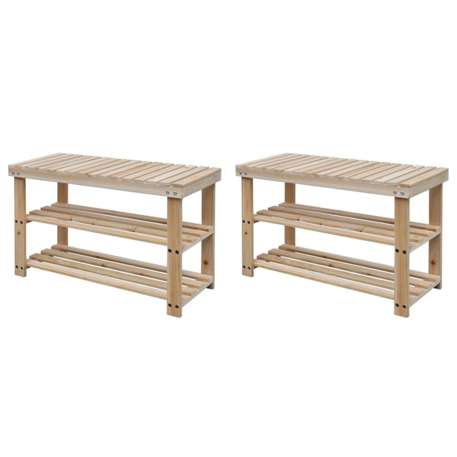 vidaXL Schoenenrekken met bank 2 st massief hout afbeelding 1