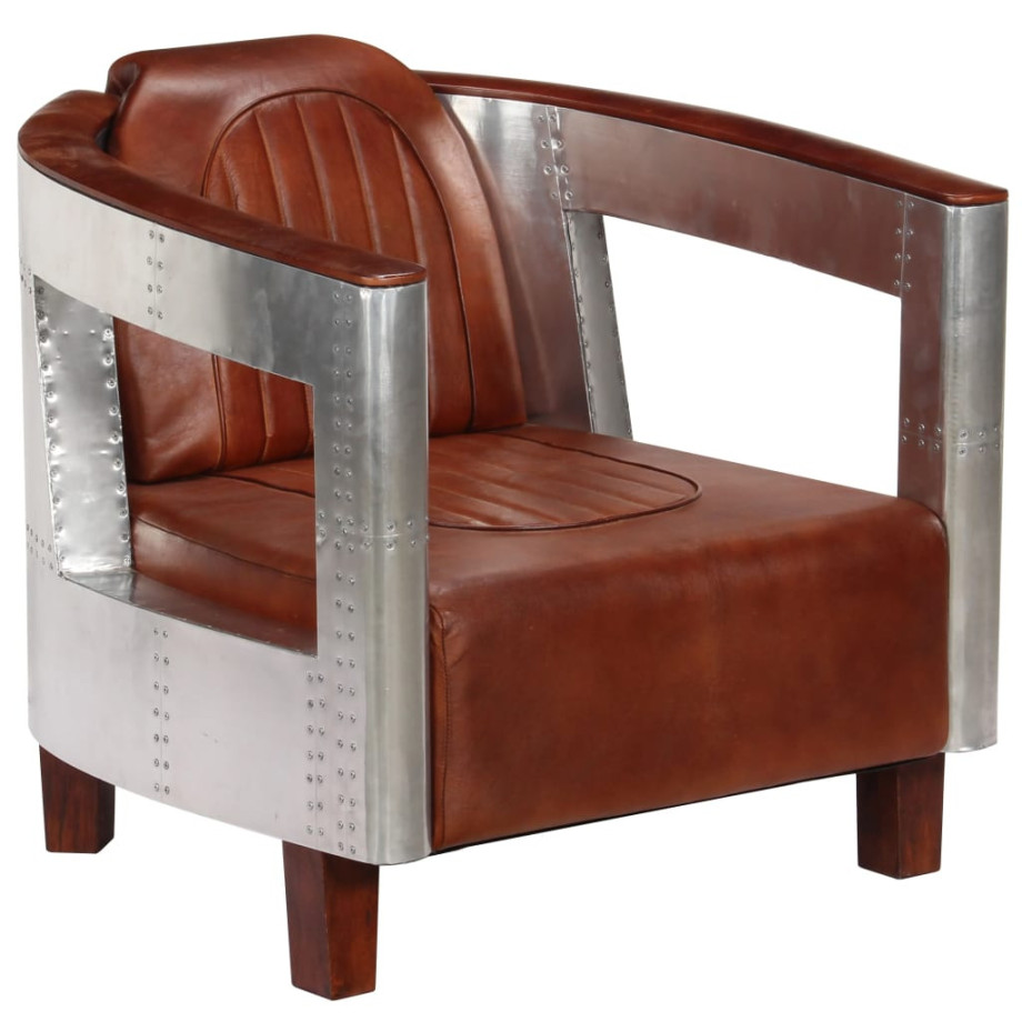 vidaXL Fauteuil luchtvaartstijl echt leer bruin afbeelding 1