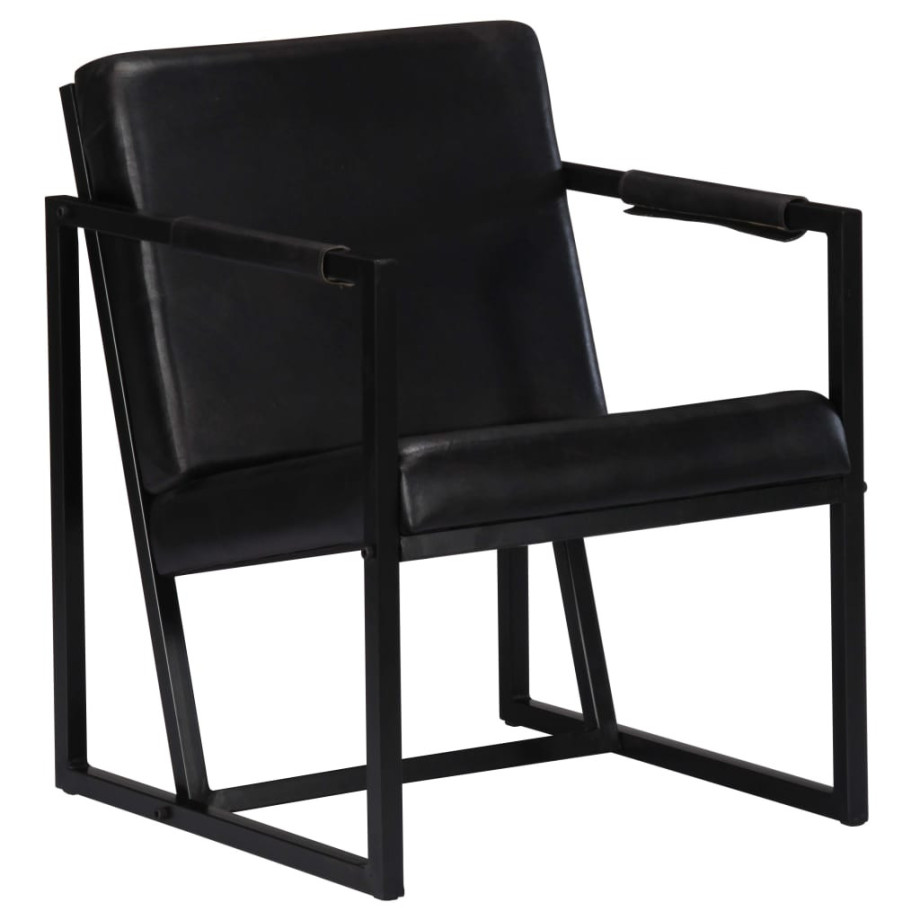 vidaXL Fauteuil echt leer zwart afbeelding 1