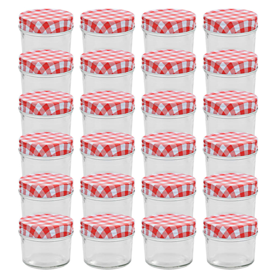 vidaXL Jampotten met wit met rode deksels 24 st 110 ml glas afbeelding 1