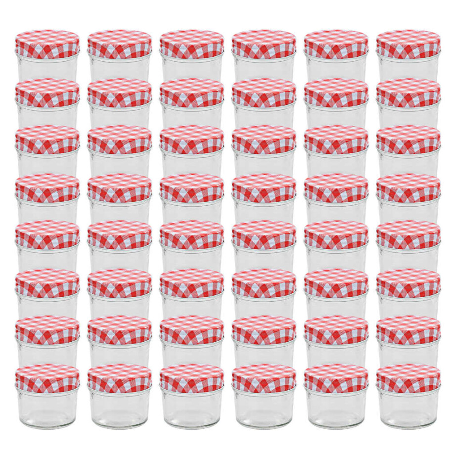 vidaXL Jampotten met wit met rode deksels 48 st 110 ml glas afbeelding 1