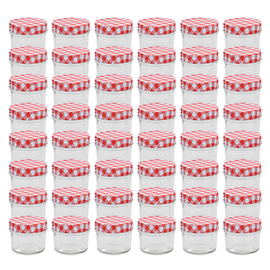 vidaXL Jampotten met wit met rode deksels 48 st 110 ml glas afbeelding 1