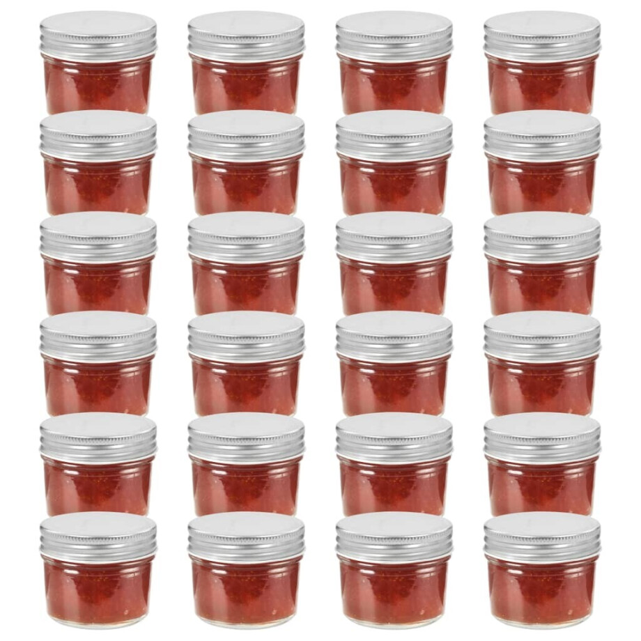 vidaXL Jampotten met zilverkleurige deksels 24 st 110 ml glas afbeelding 1