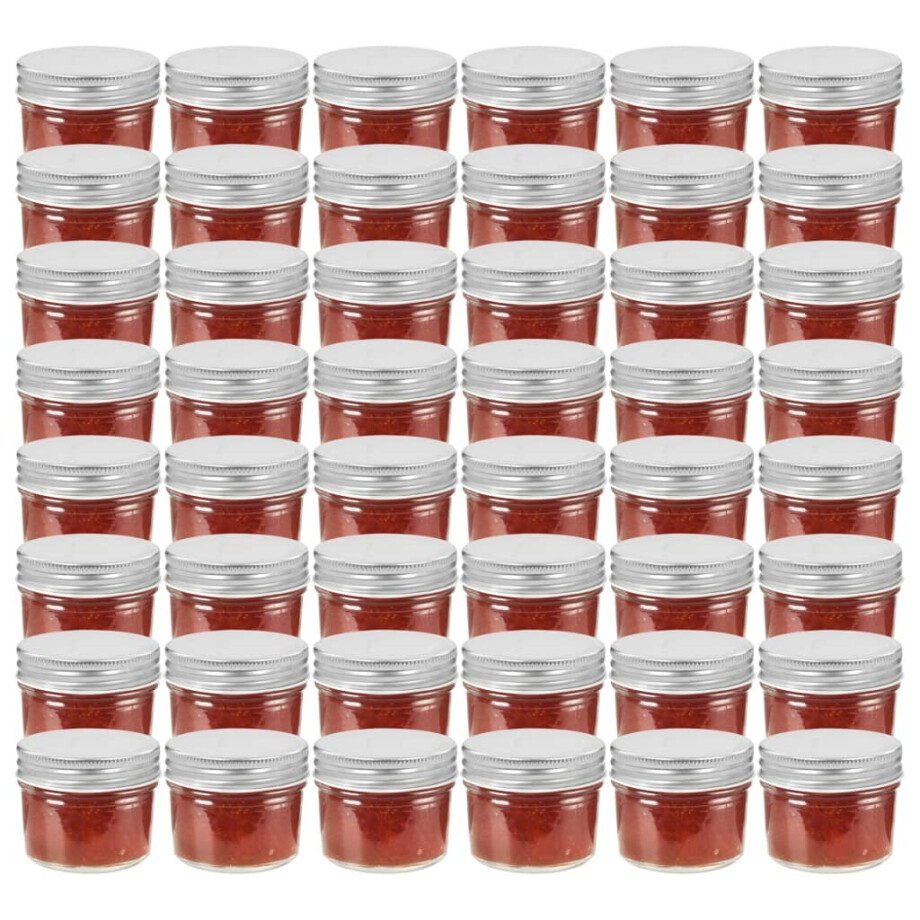 vidaXL Jampotten met zilverkleurige deksels 48 st 110 ml glas afbeelding 1