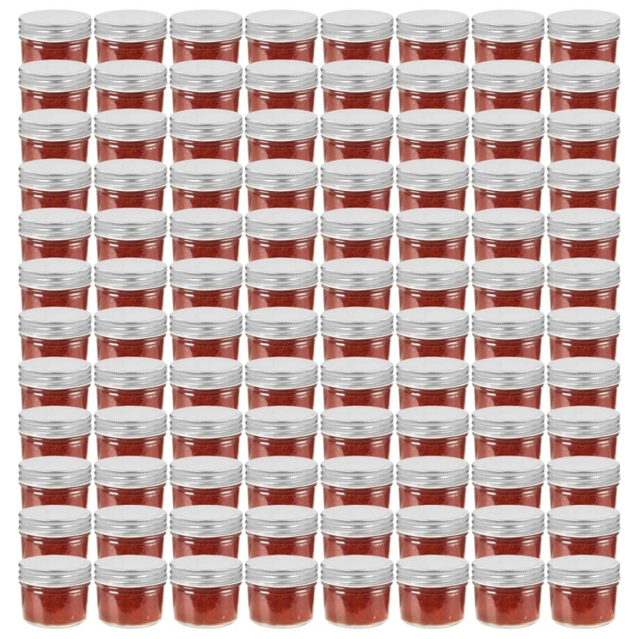vidaXL Jampotten met zilverkleurige deksels 96 st 110 ml glas afbeelding 1