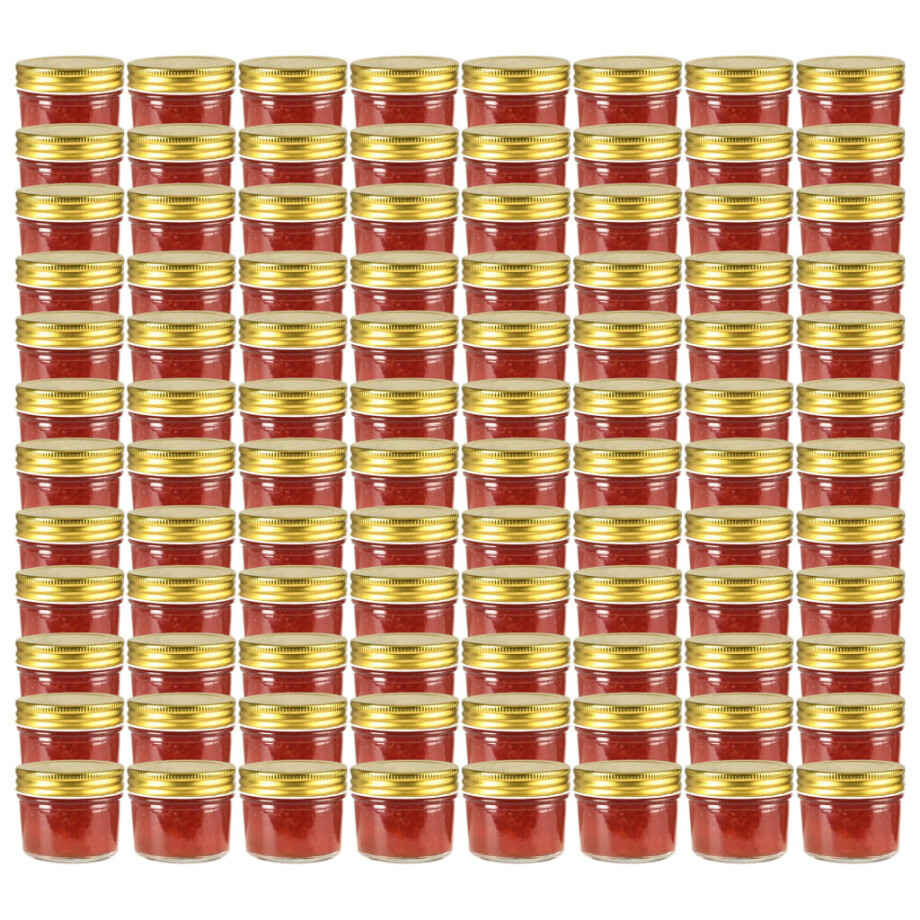 vidaXL Jampotten met goudkleurige deksels 96 st 110 ml glas vidaXL Jampotten met goudkleurige deksels 96 st 110 ml glas afbeelding 1