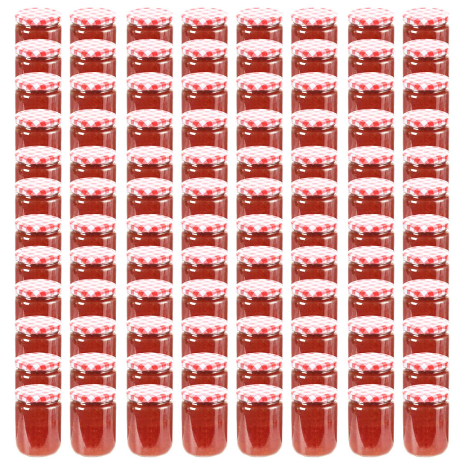 vidaXL Jampotten met wit met rode deksels 96 st 230 ml glas afbeelding 1