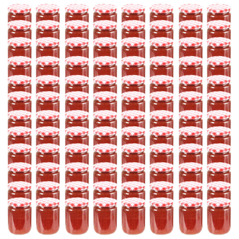 vidaXL Jampotten met wit met rode deksels 96 st 230 ml glas afbeelding 1