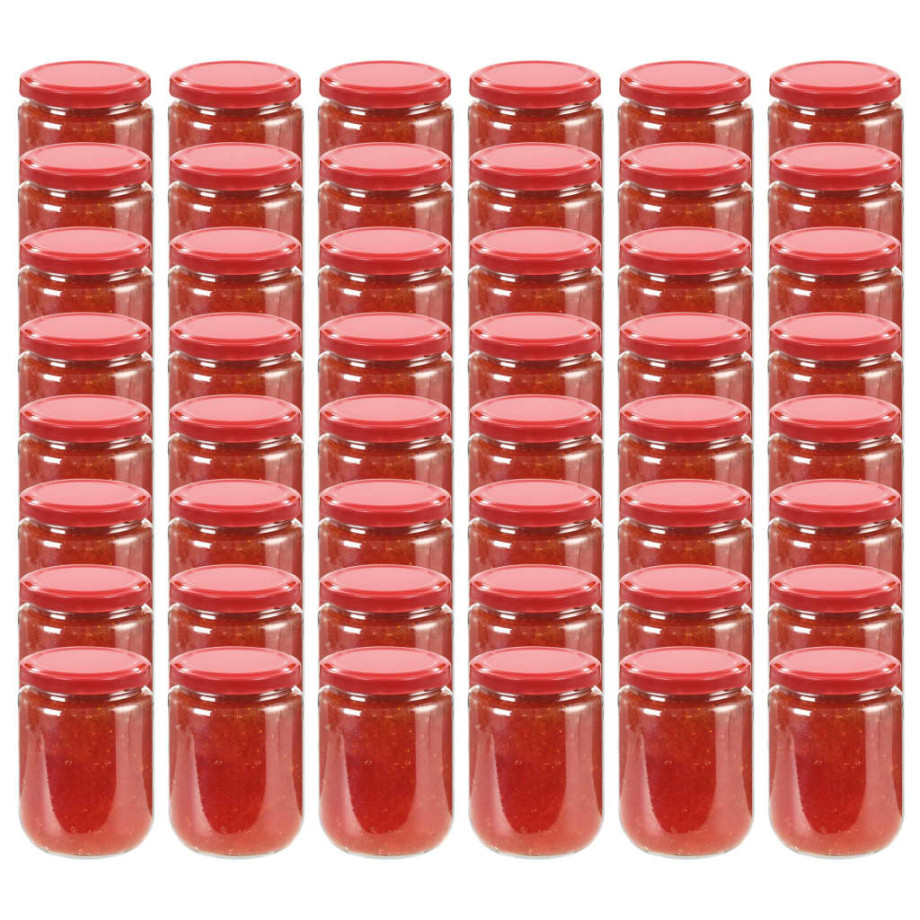 vidaXL Jampotten met rode deksels 48 st 230 ml glas afbeelding 1
