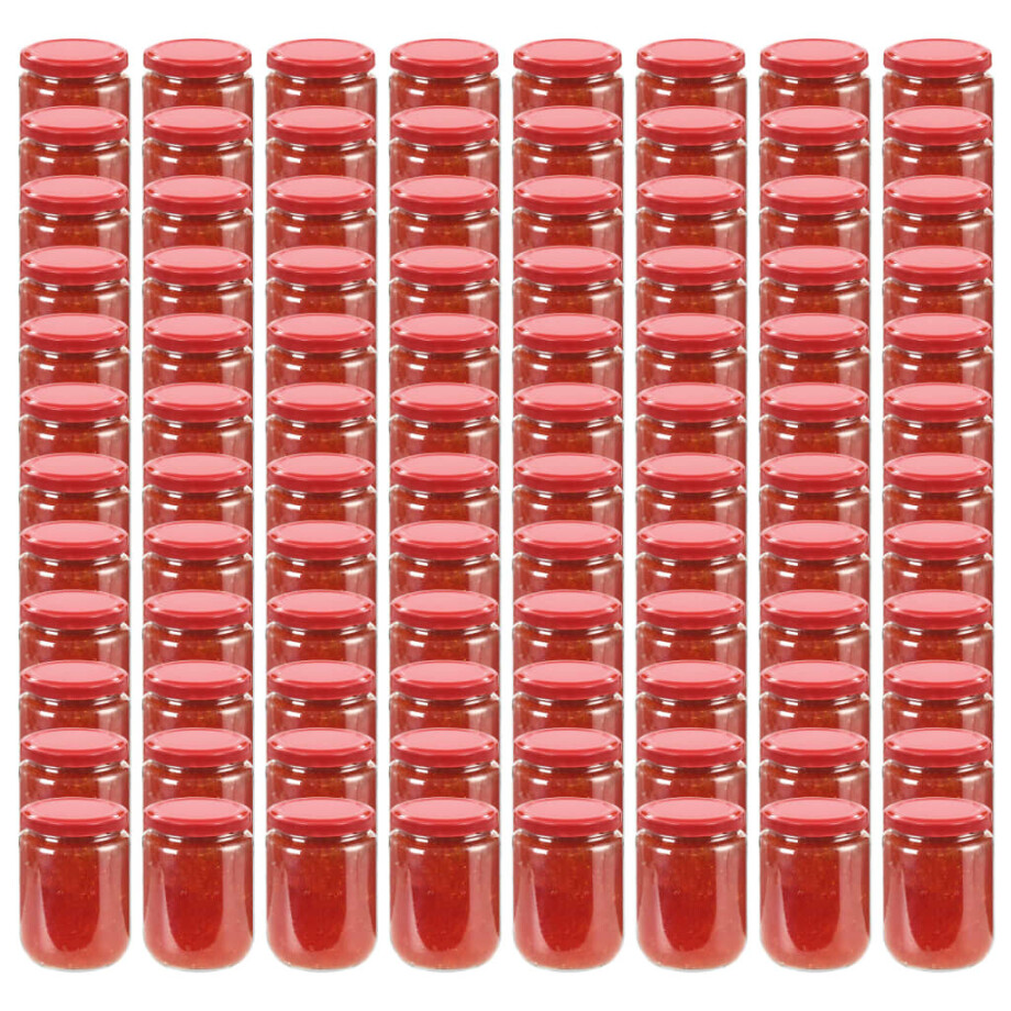 vidaXL Jampotten met rode deksels 96 st 230 ml glas afbeelding 1