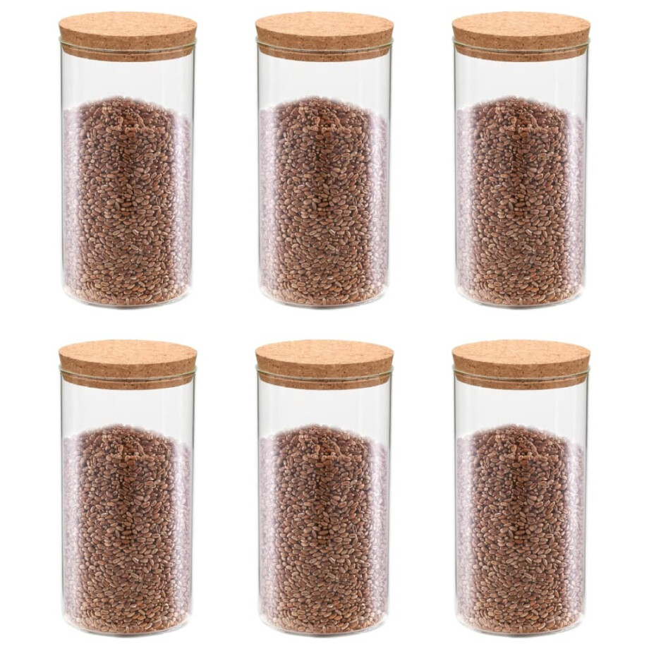 vidaXL Opbergpotten met kurken deksel 6 st 1100 ml glas afbeelding 1