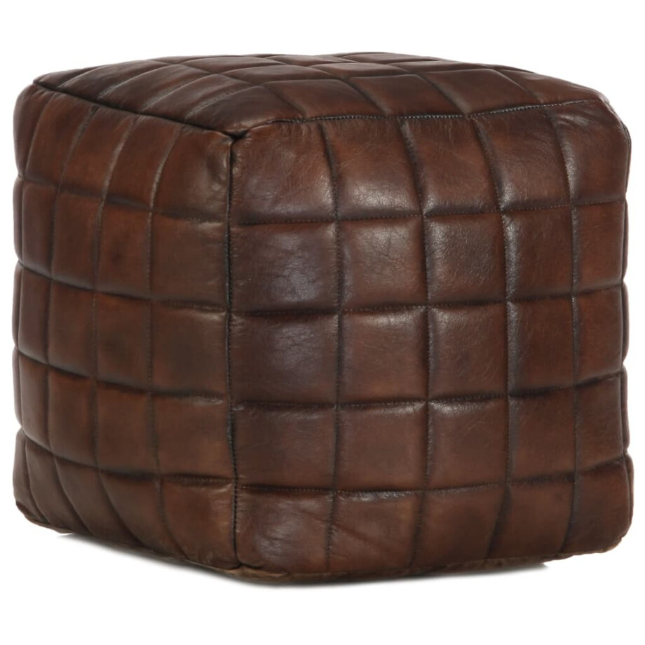 vidaXL Poef 40x40x40 cm echt geitenleer donkerbruin afbeelding 1