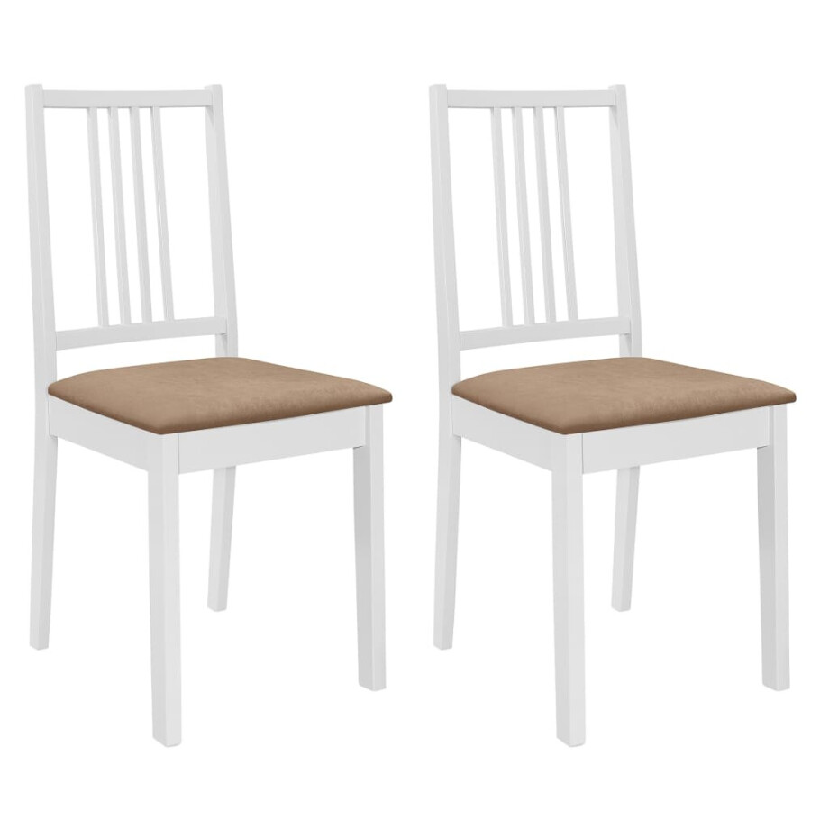 vidaXL Eetkamerstoelen met kussens 2 st massief hout wit vidaXL Eetkamerstoelen met kussens 2 st massief hout wit afbeelding 1